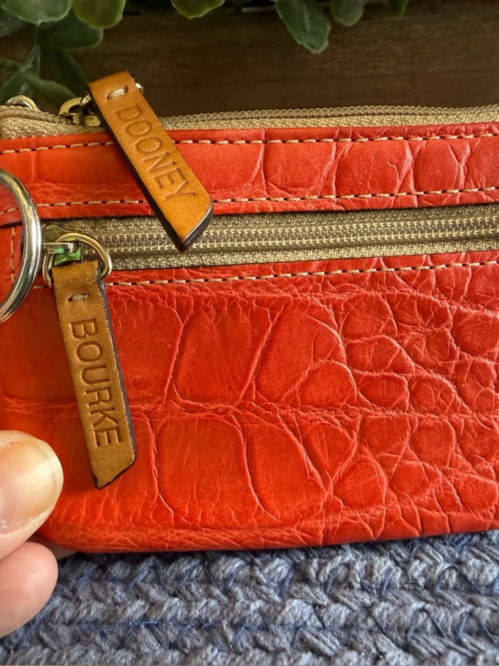 Dooney & Bourke Red Croc-Embossed Leather Key & Card Holder